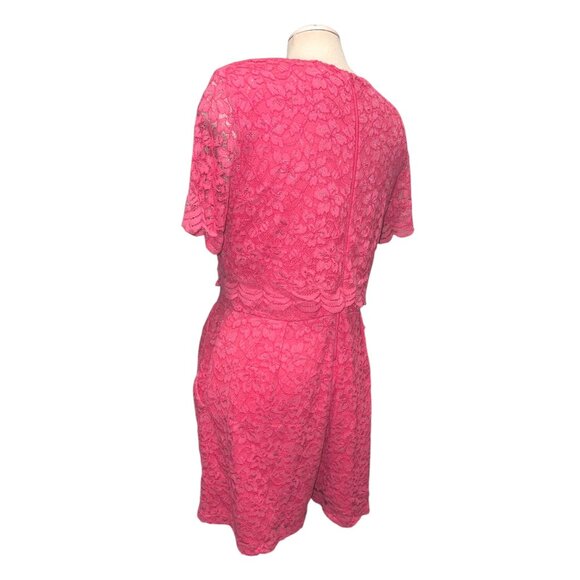 Taylor Womens Hot Pink Floral Lace Overlay Dress Size 10 Short Sleeves Crew Neck - Picture 6 of 16